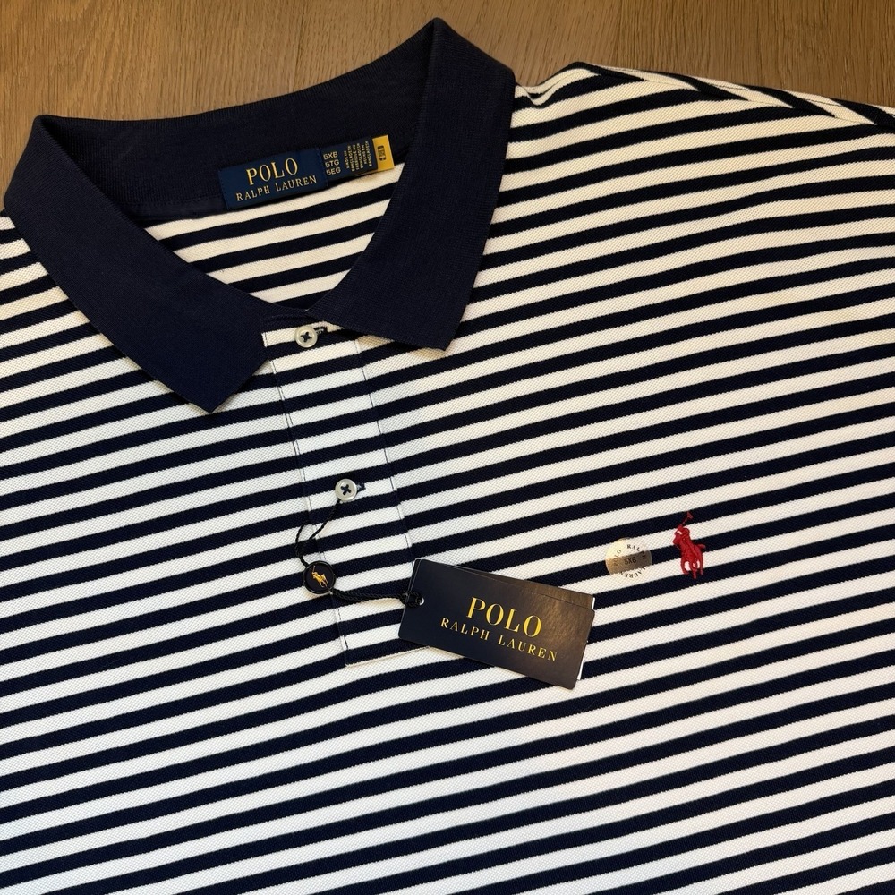 Polo Ralph Lauren Classic Navy & White Stripe Men's S/S Shirt 5XB Big Tall